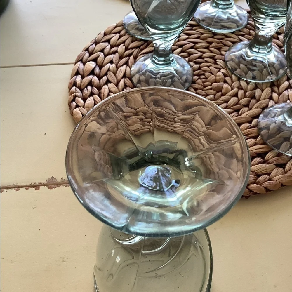 Vintage One Aqua Green Glass Water Goblets Wedding Party Noritake Sweet Swirl